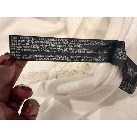 Zara Long Knit Cardigan Sweater Coatigan Off White Cream Women’s Size L Pockets - Picture 6 of 10